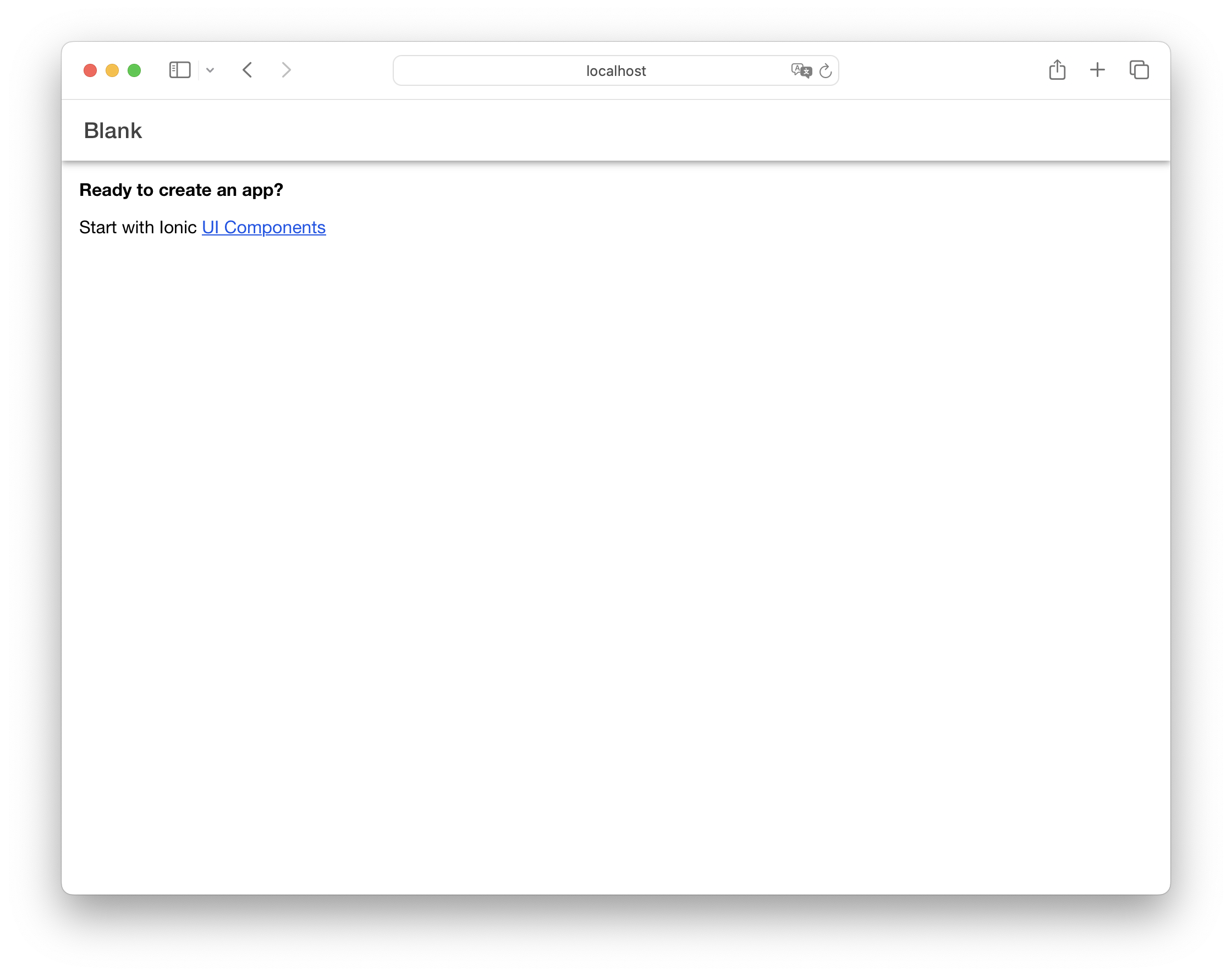 Ionic Core Home Component Screenshot of the Ionic Core Home page